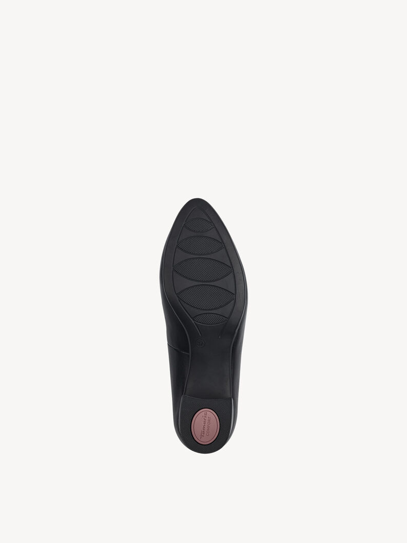 Black leather sole of pumps with textured grip pattern