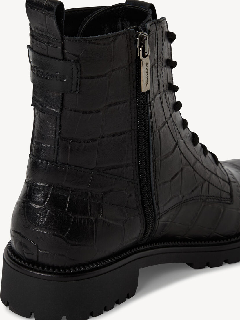 Leren Enkellaarsje - zwart, BLACK CROCO, hi-res