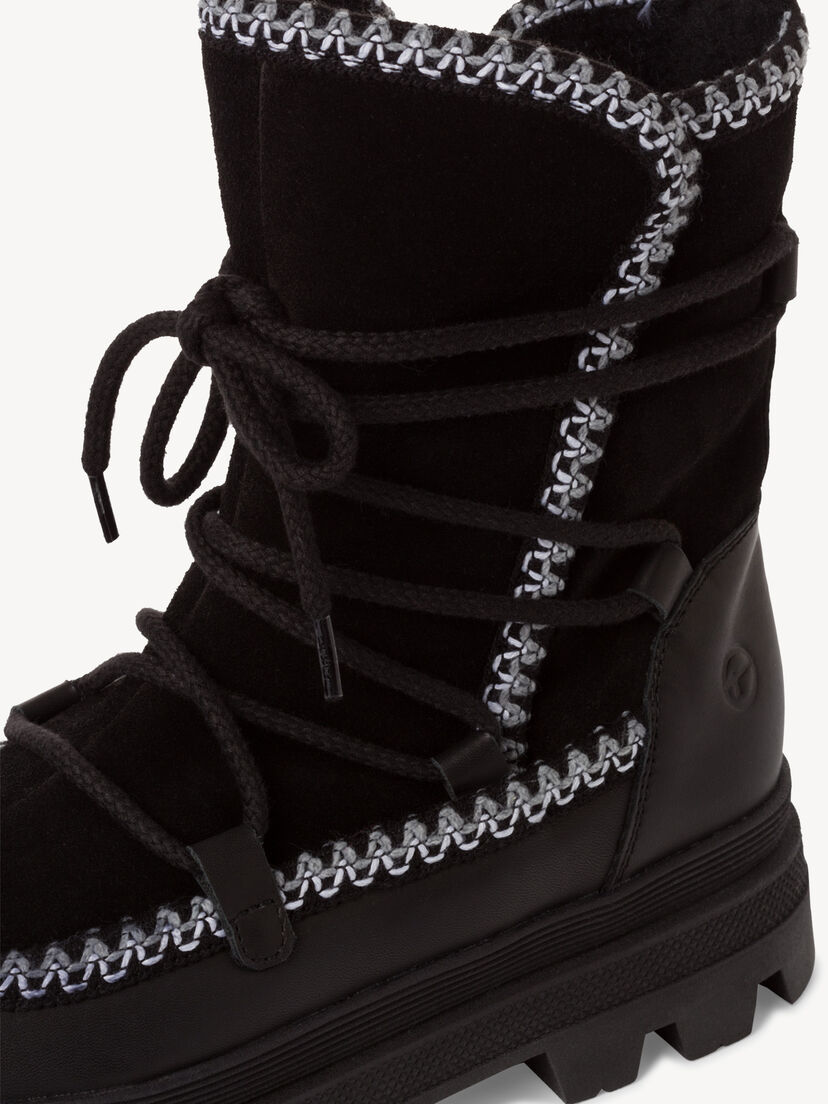 Leren Enkellaarsje - zwart warme voering, BLACK, hi-res