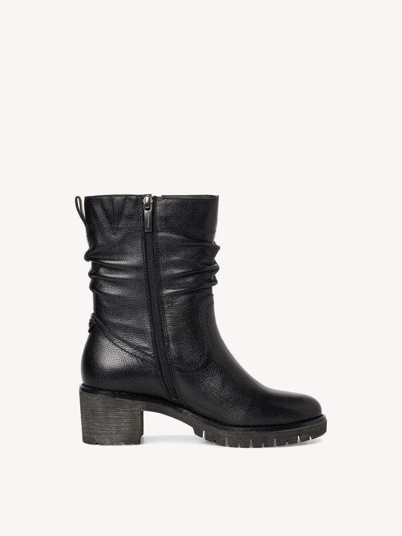 Schwarzer Damen-Winterstiefel aus Leder mit Rei&szlig;verschluss und robustem Absatz