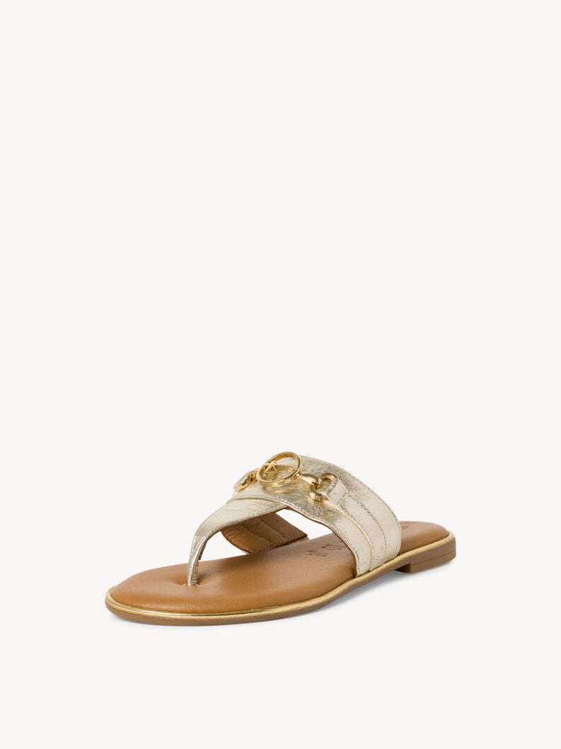 Leren Flip Flops - goud, LIGHT GOLD, hi-res