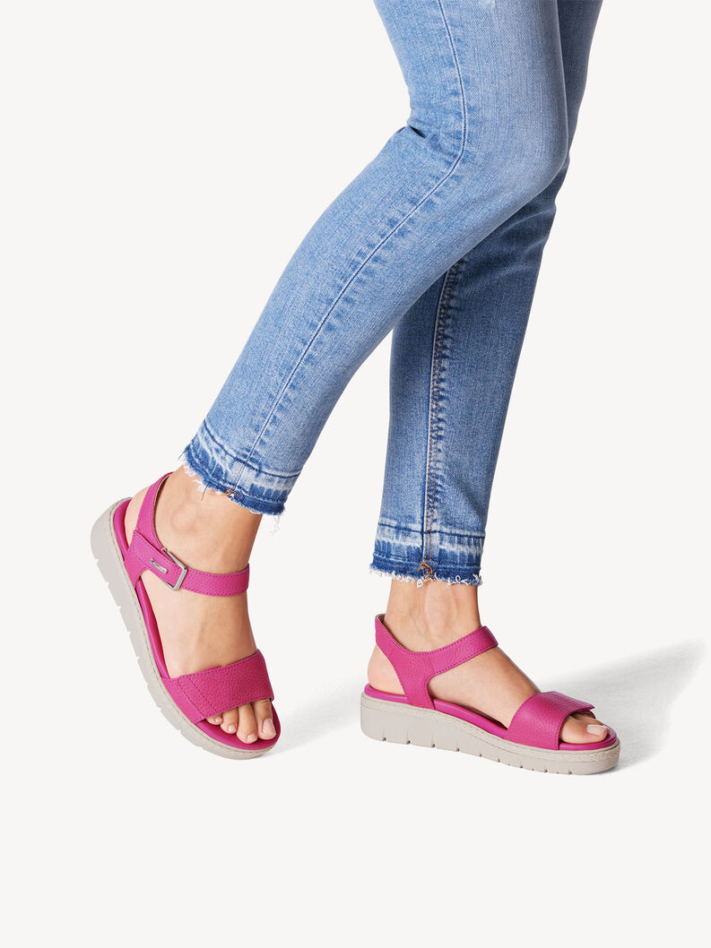 Leather Heeled sandal - pink, FUXIA, hi-res