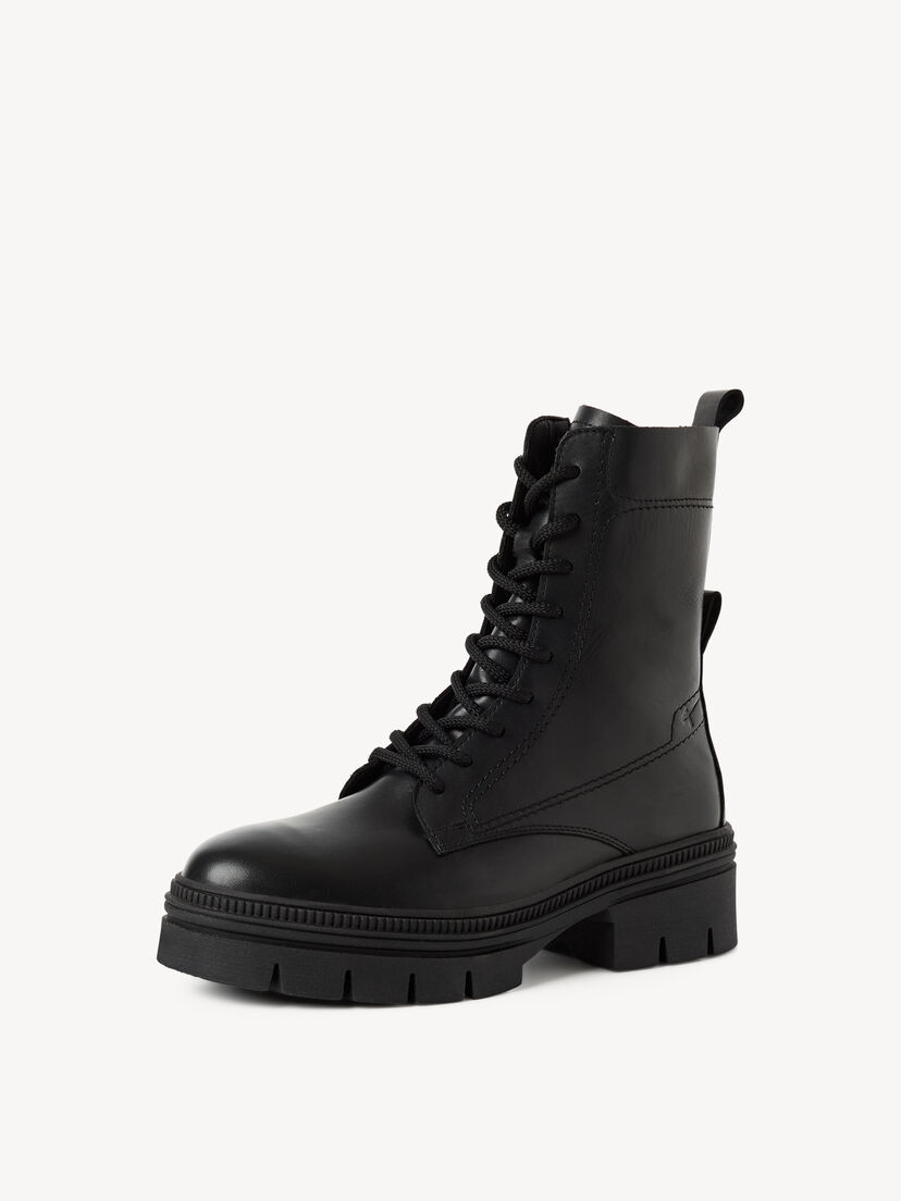 Leren Enkellaarsje - zwart warme voering, BLACK LEATHER, hi-res