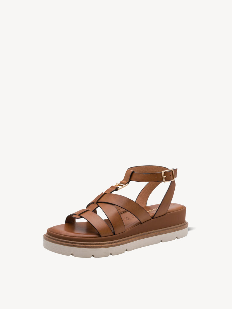 Sandale &agrave; talon en cuir - marron, COGNAC, hi-res