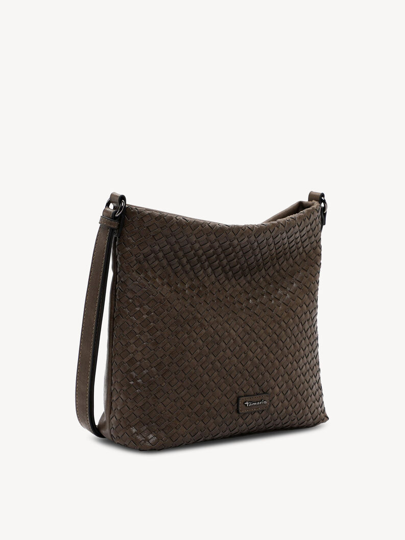 borsa marrone con design intrecciato e tracolla lunga regolabile