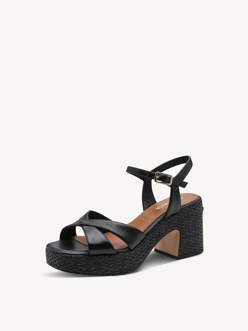 Leather Heeled sandal - black, BLACK LEATHER, hi-res