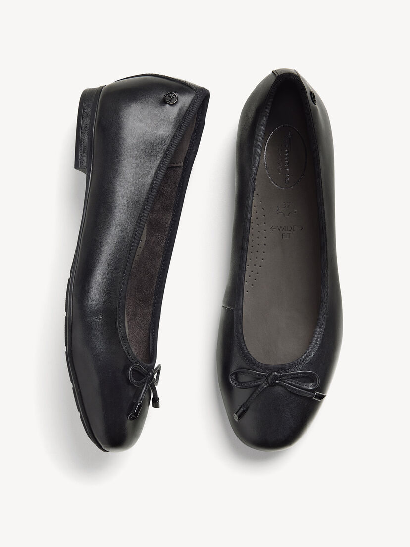 Leren Ballerina - zwart, BLACK, hi-res