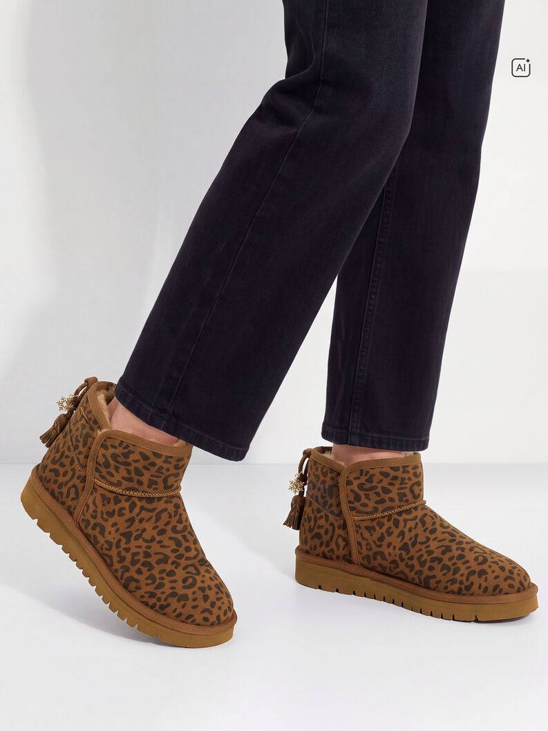 Lederstiefelette - braun Warmfutter, LEOPARD, hi-res