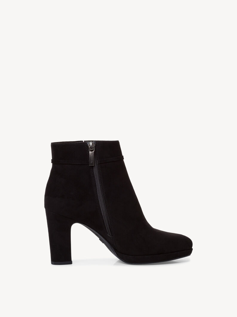 Bottines noires en daim &agrave; talon haut avec fermeture &eacute;clair lat&eacute;rale