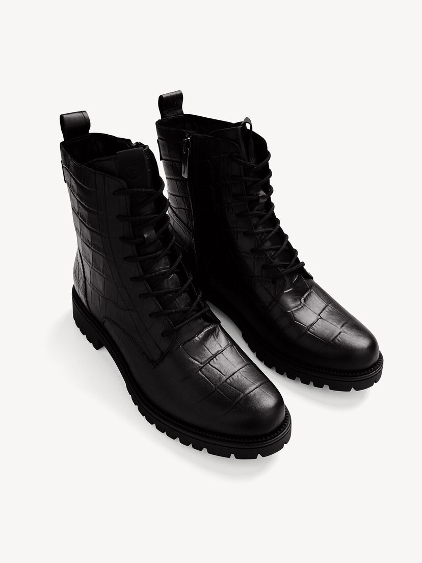 Leren Enkellaarsje - zwart, BLACK CROCO, hi-res