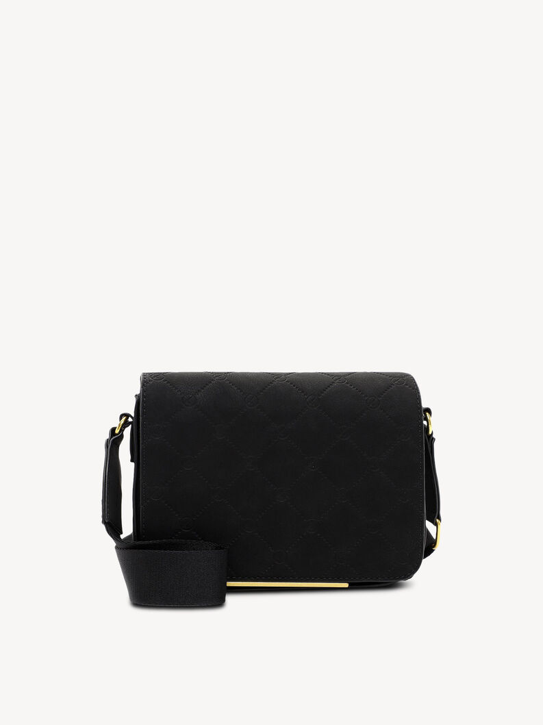 Sac &agrave; bandouli&egrave;re noir matelass&eacute; avec sangle large r&eacute;glable et d&eacute;tails dor&eacute;s