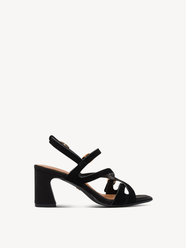 Leather Heeled sandal - black, BLACK SUEDE, hi-res