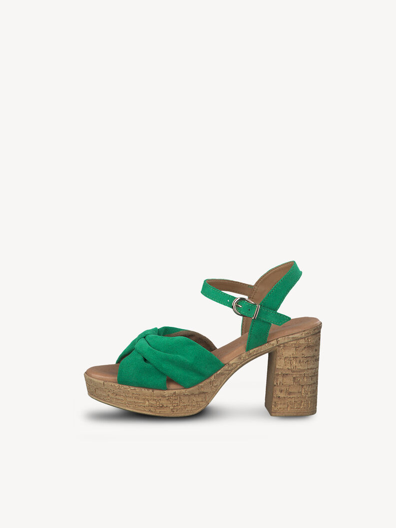 Sandale à talon en cuir - vert, GREEN, hi-res
