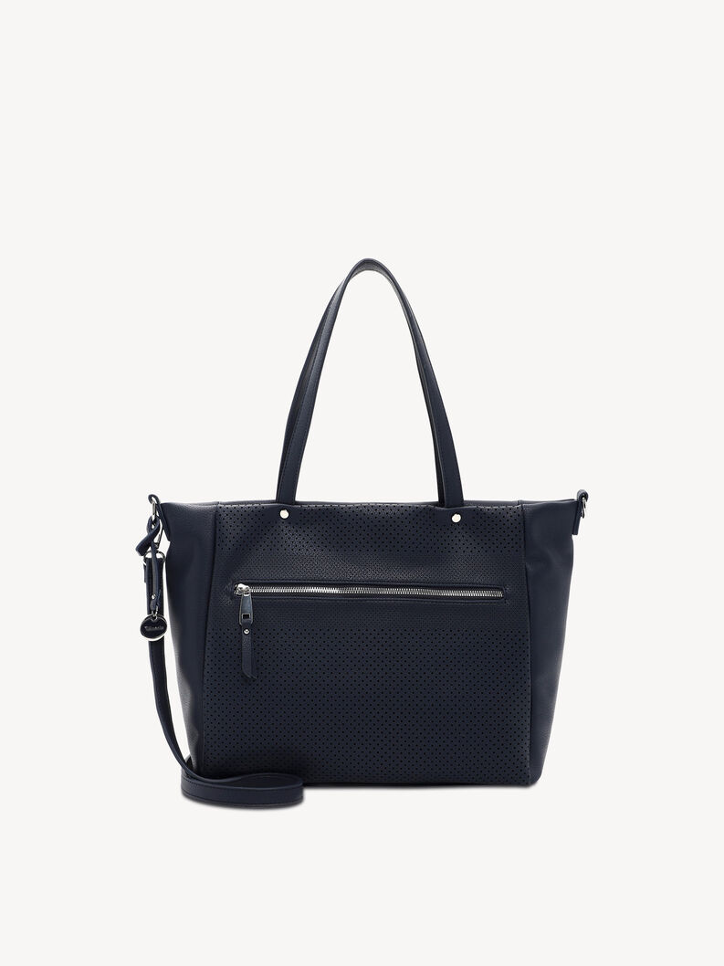 Dunkelblaue perforierte Kunstledertasche mit praktischer Fronttasche