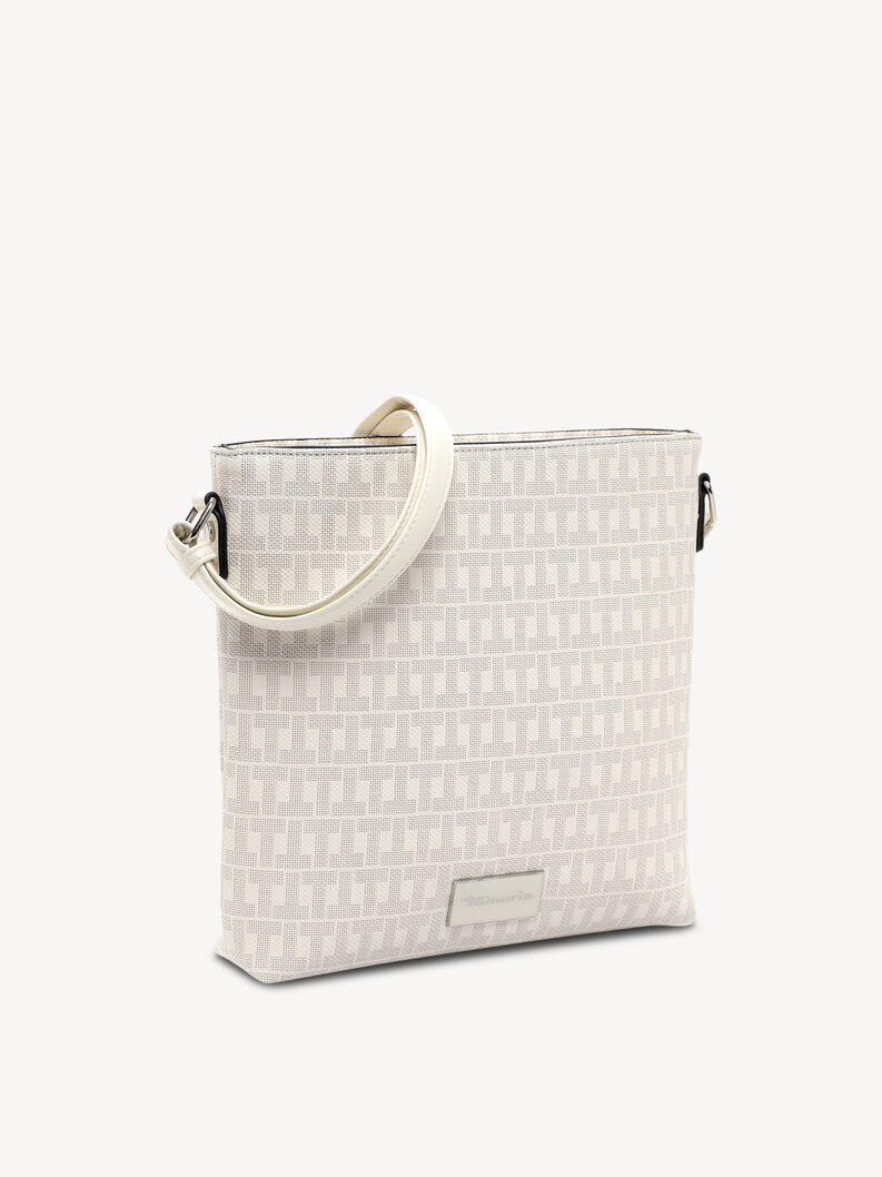 Borsa beige inclinata con motivo geometrico e tracolla regolabile
