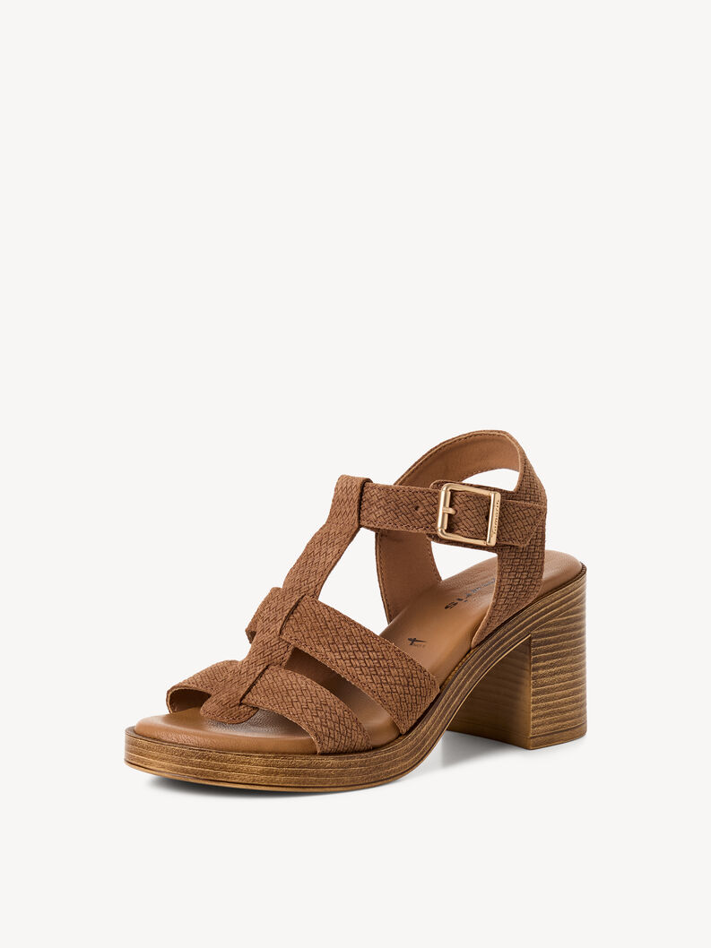 Leather Heeled sandal - brown, BROWN STRUCT., hi-res