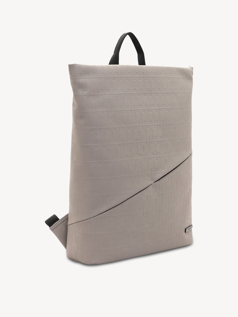 Schicker beiger Rucksack mit auff&auml;lliger Pr&auml;gung und schwarzem Griff