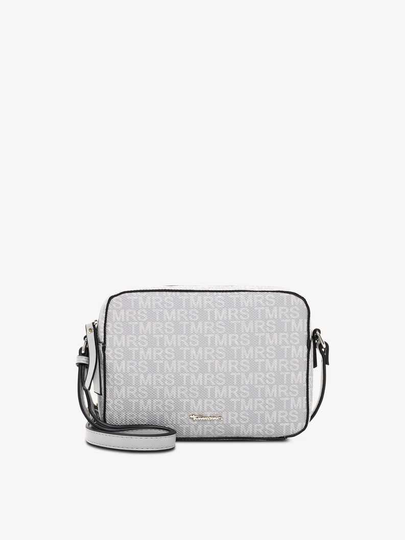 Hellgraue TMRS Logomuster Crossbody-Tasche mit verstellbarem Riemen