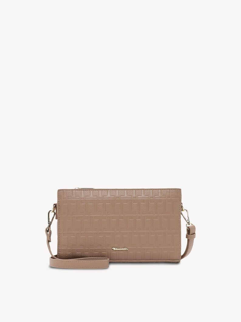 Elegante bruine leren crossbody tas met reli&euml;f patroon