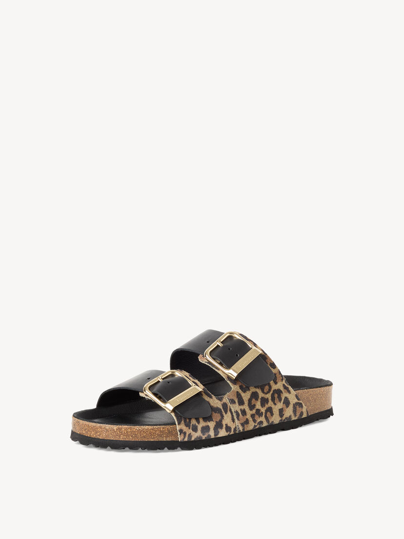 Leren Slipper - zwart, BLACK/LEOPARD, hi-res