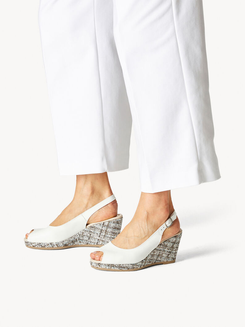 Sandale à talon en cuir - blanc, WHITE LEATHER, hi-res