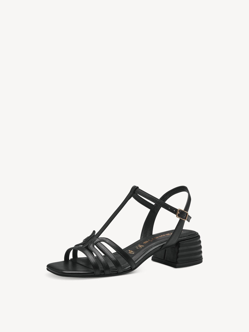 Leather Heeled sandal - black, BLACK LEATHER, hi-res