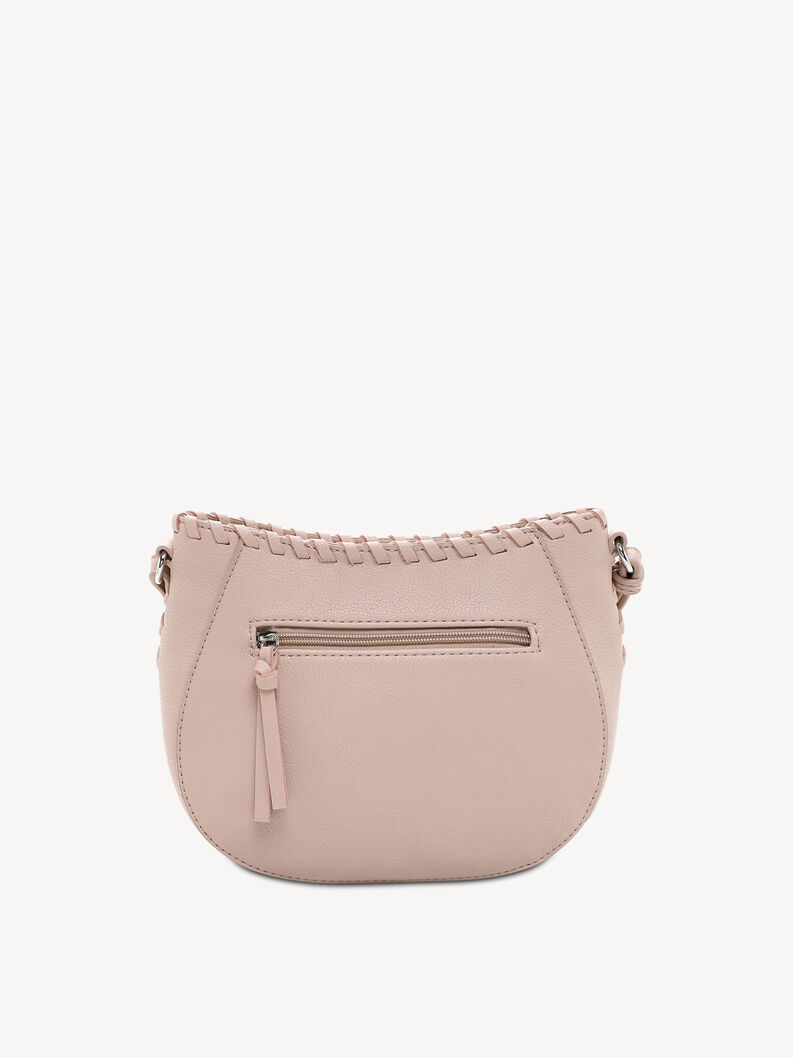 Borsa a tracolla in pelle rosa chiaro con tasca posteriore con cerniera