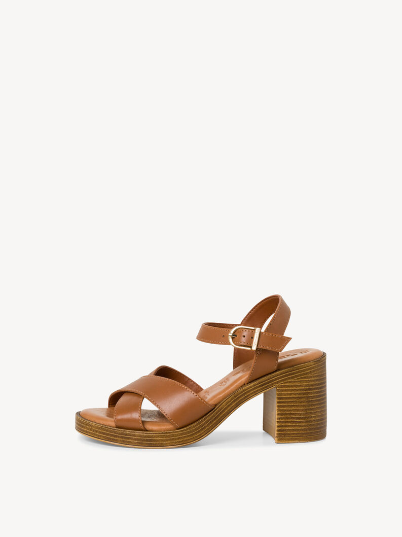 Leather Heeled sandal - beige, CUOIO, hi-res