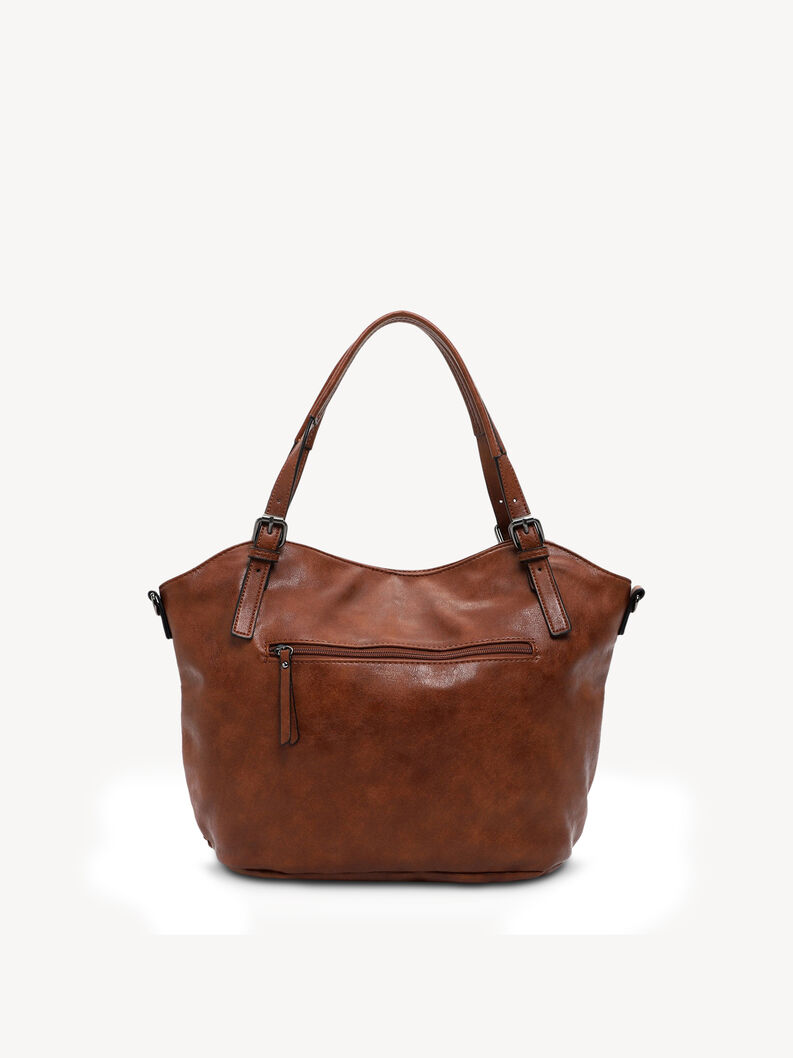 Smooth brown leather handbag with zipper on back side