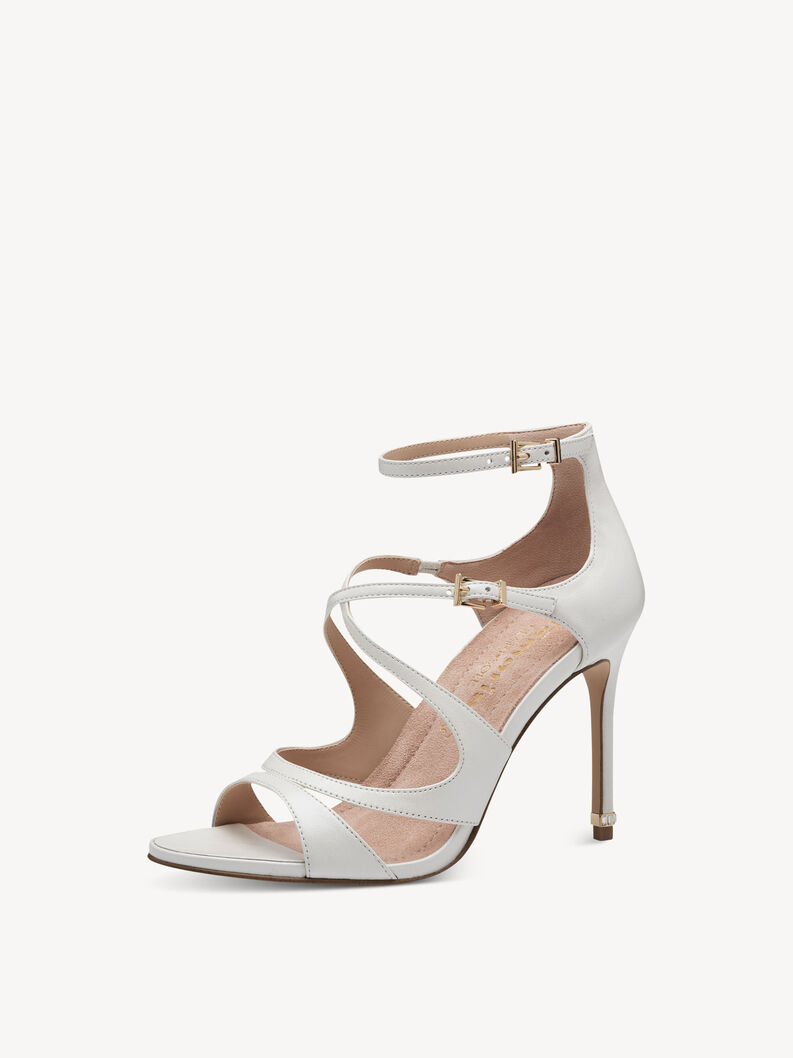 Leather Heeled sandal - white, WHITE PEARL, hi-res