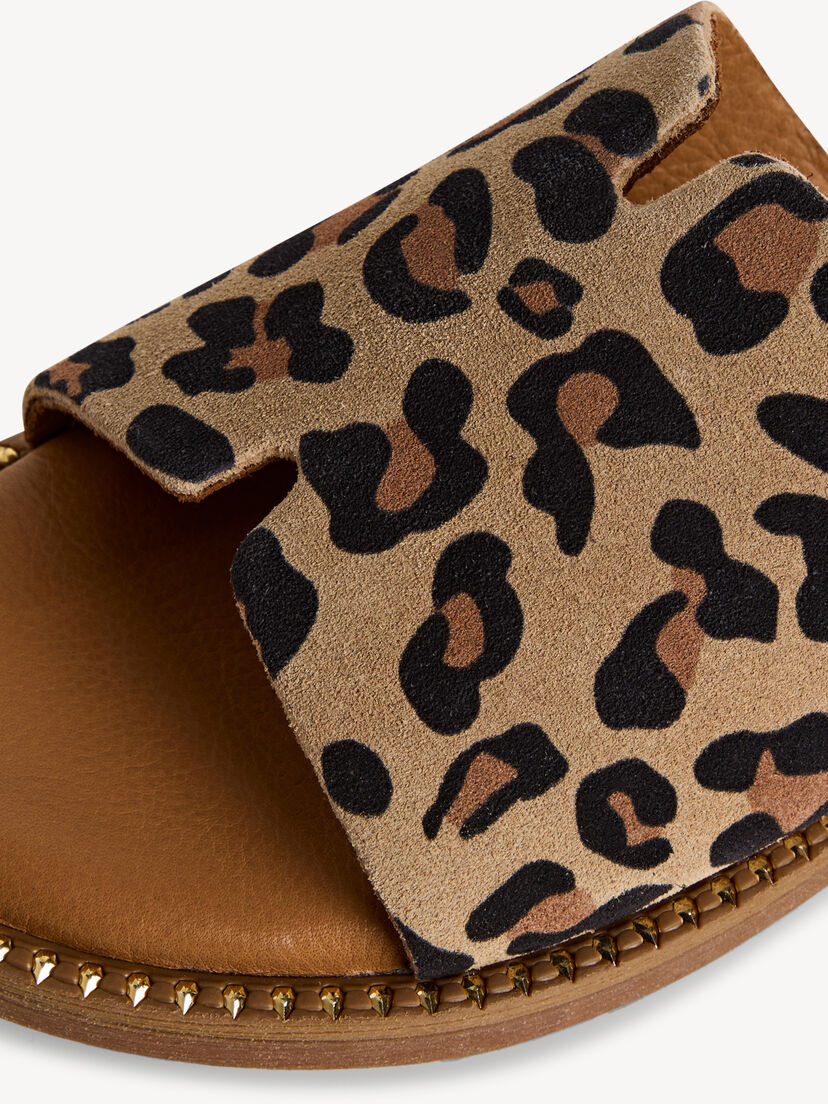 Leren Slipper - bruin, LEOPARD, hi-res
