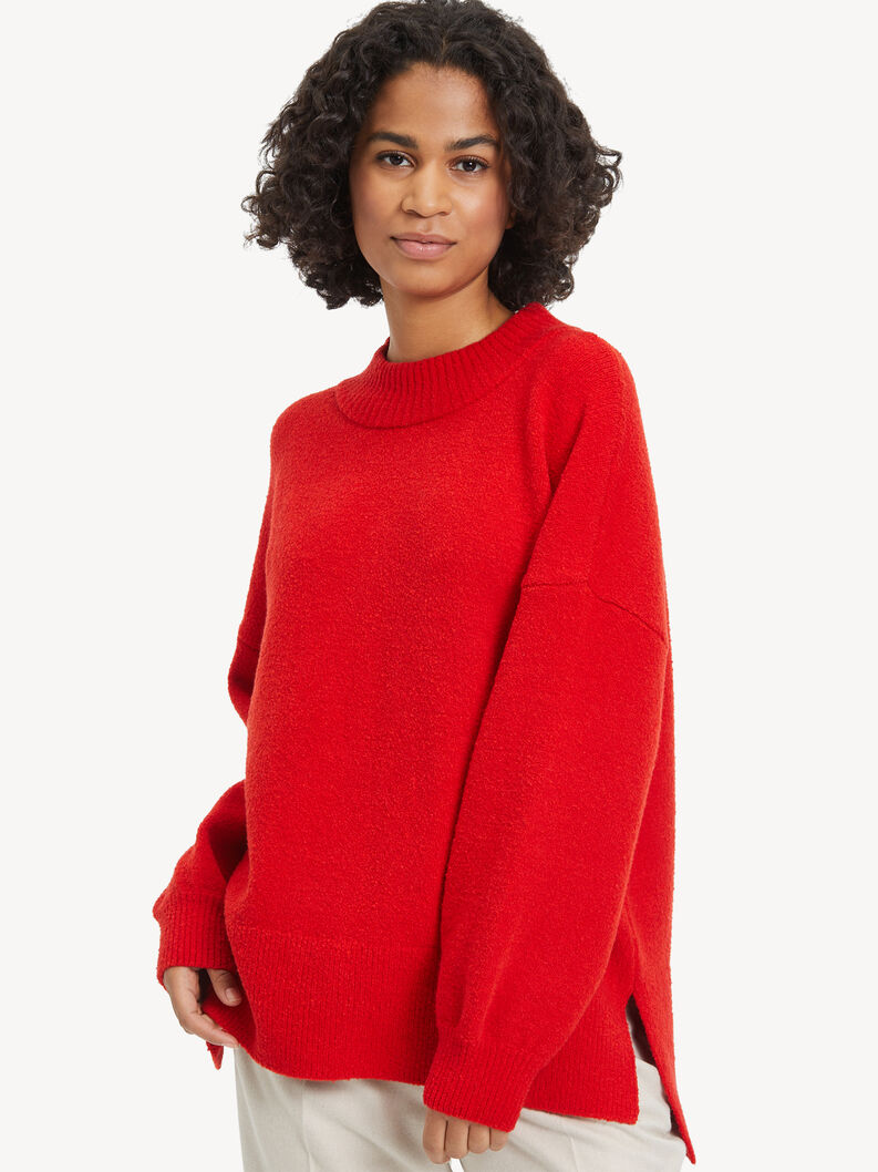 Sweter z dzianiny - czerwony, Fiery Red, hi-res