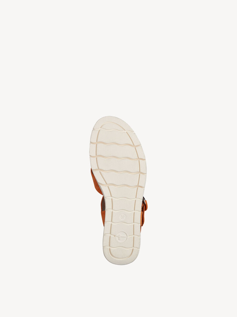 Sandale &agrave; talon en cuir - orange, orange, hi-res