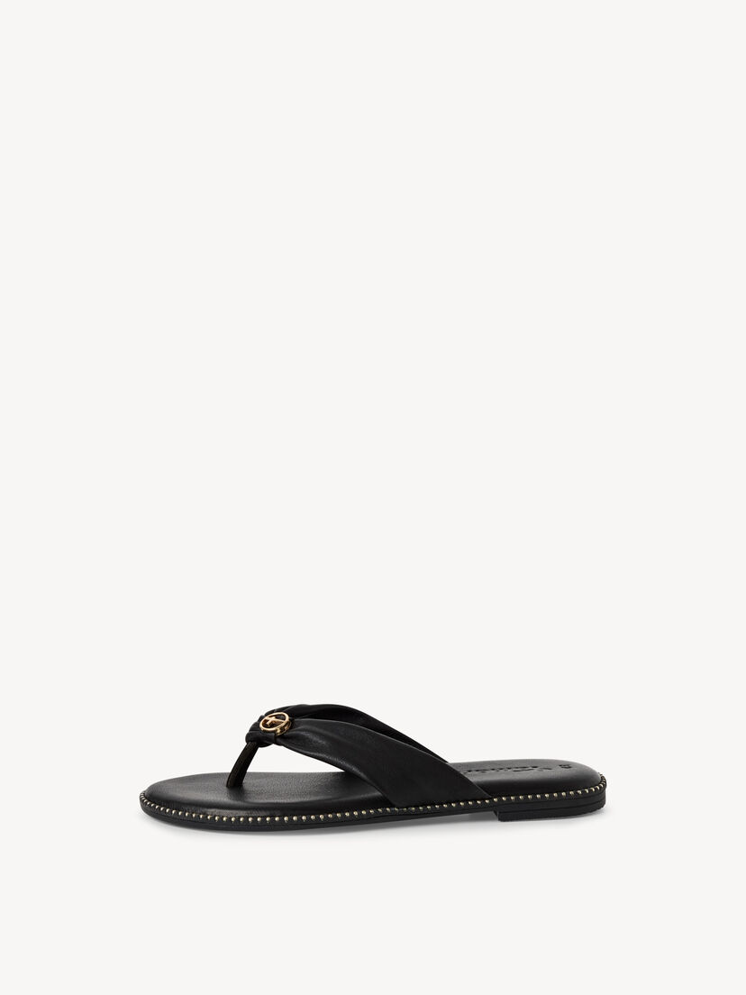 Leren Flip Flops - zwart, BLACK, hi-res