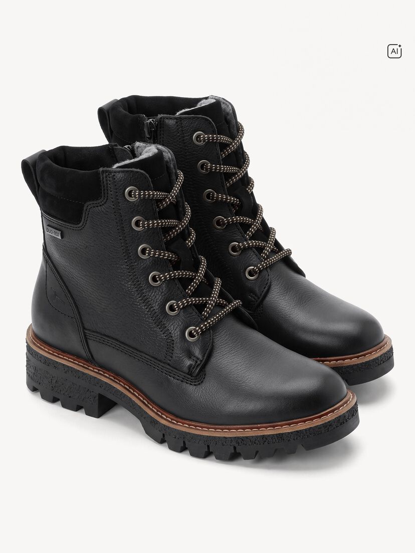 Leren Enkellaarsje - zwart warme voering, BLACK LEATHER, hi-res