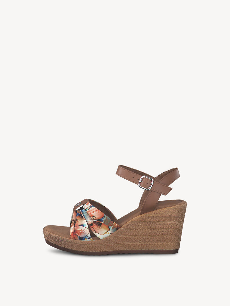 Leather Heeled sandal - brown, CUOIO/FLOWER, hi-res