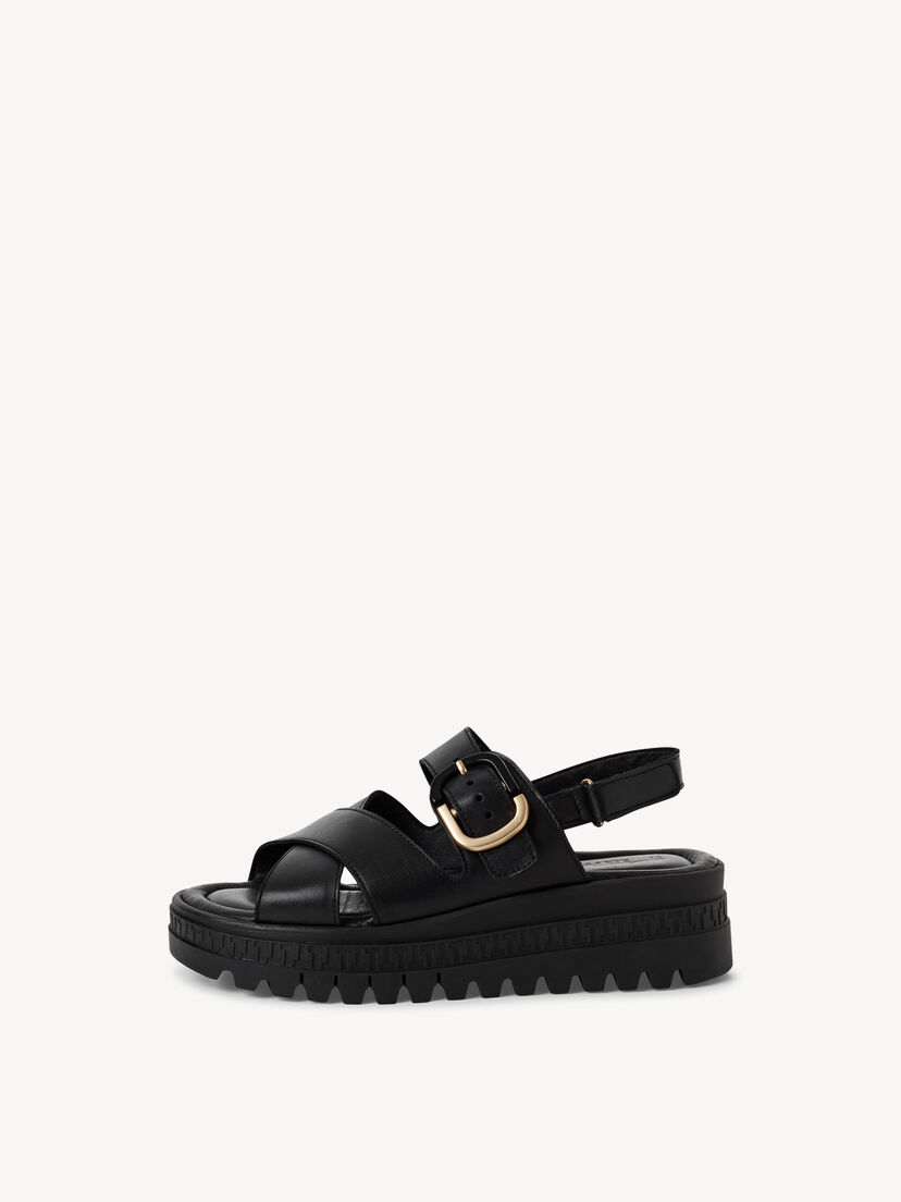 Leren Sandaaltje - zwart, BLACK LEATHER, hi-res