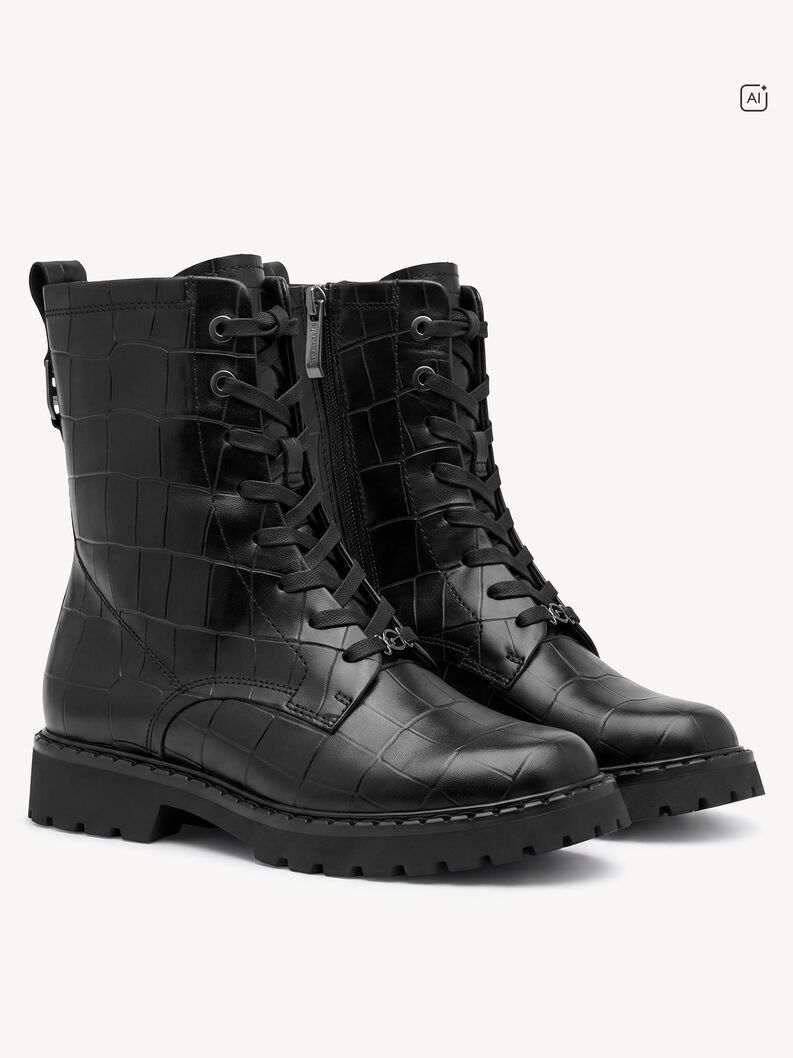 Lederstiefelette - schwarz, BLACK CROCO, hi-res