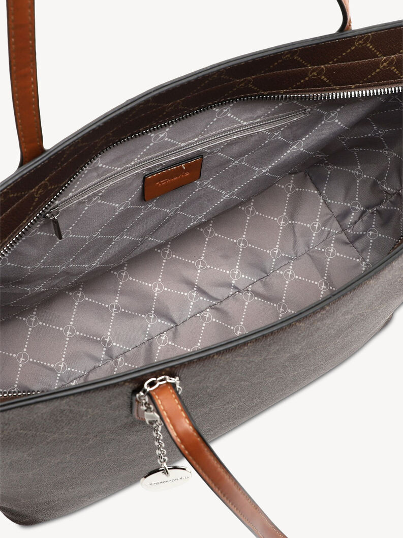 Innenansicht der braunen Shopper-Tasche mit Stofffutter und Rei&szlig;verschlusstasche