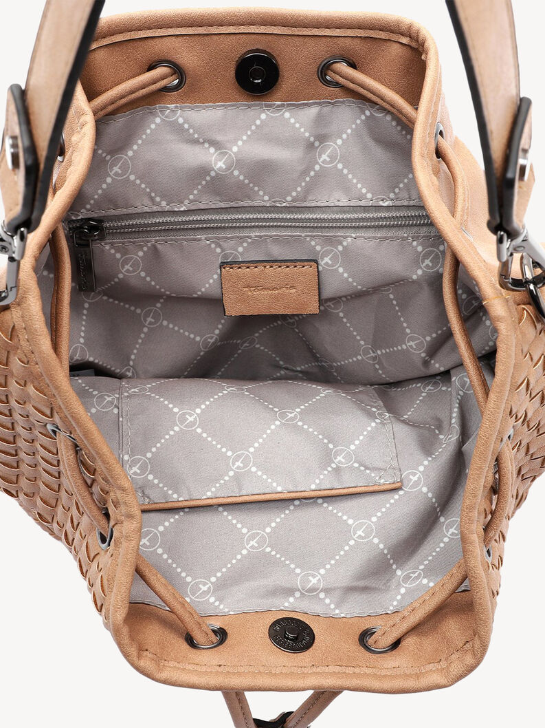 Detailed view of bag interior with lining and zippered pocket
