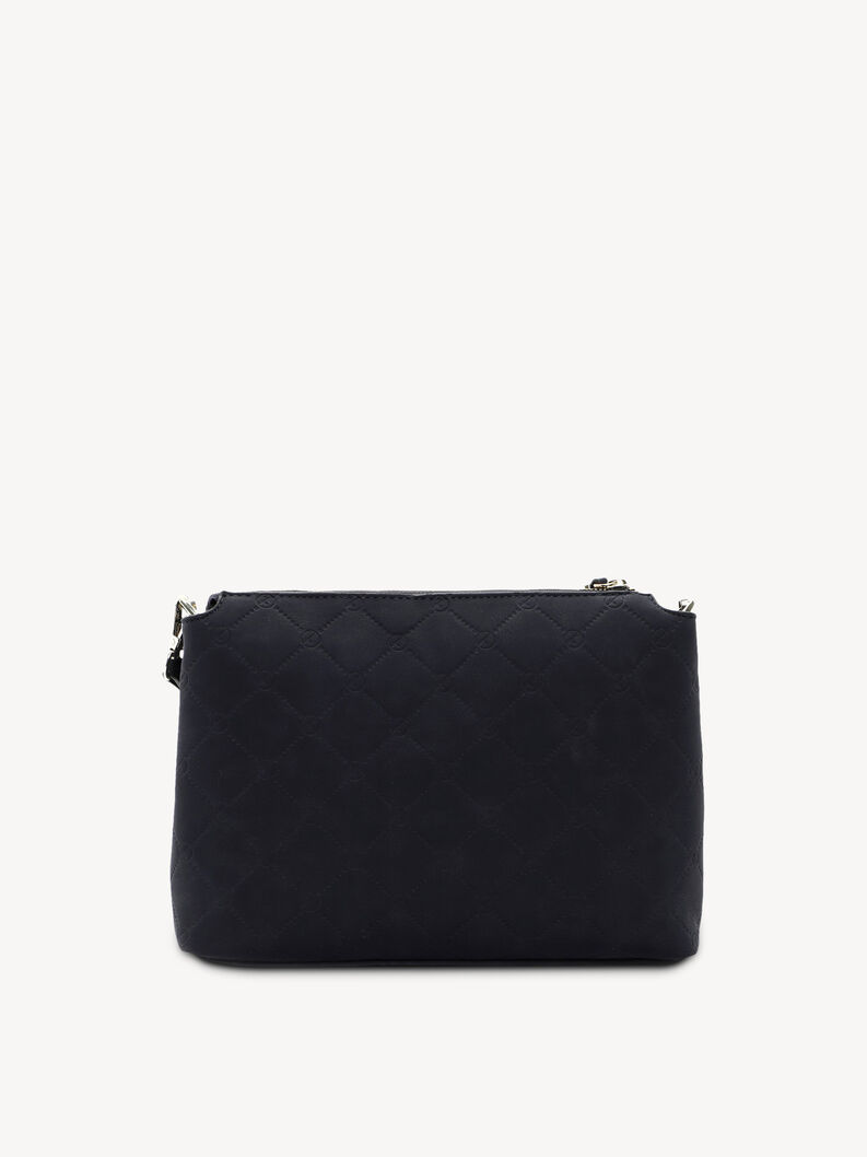 Zadn&iacute; strana čern&eacute; pro&scaron;&iacute;van&eacute; crossbody kabelky Tamaris z nylonu