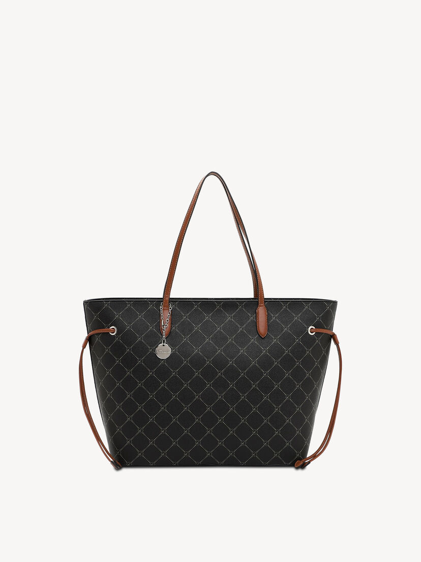 Zwarte damestas met bruine handvatten en patroonontwerp