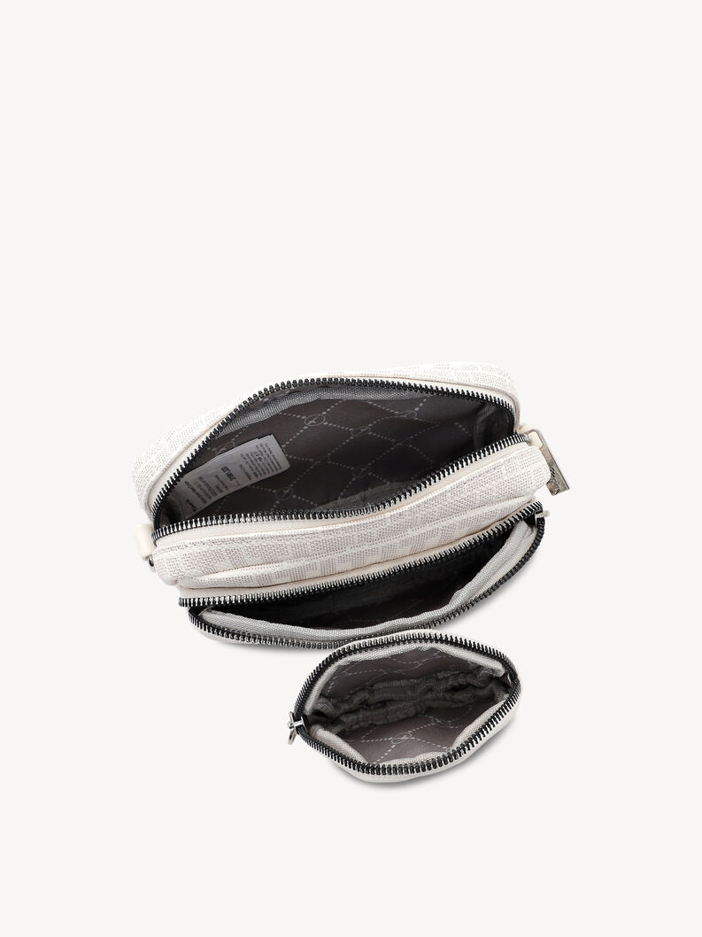 Otevřen&aacute; b&eacute;žov&aacute; crossbody ta&scaron;ka s motivem a viditelnou &scaron;edou pro&scaron;&iacute;vanou pod&scaron;&iacute;vkou