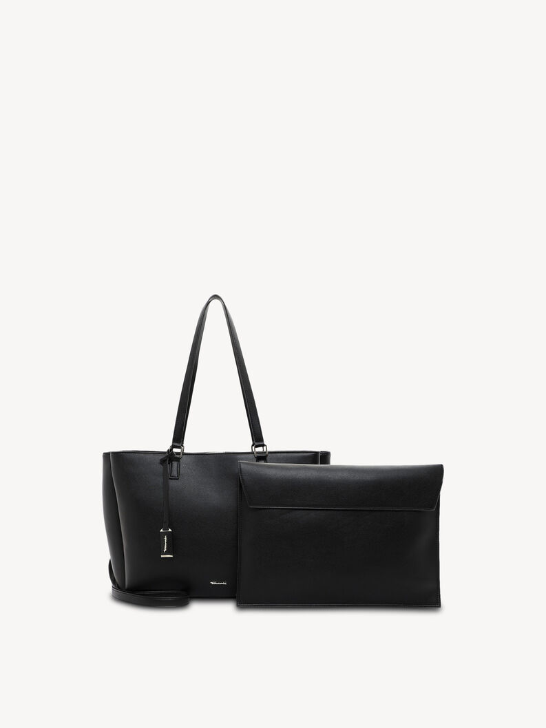 Czarna sk&oacute;rzana damska torba z oddzielną dużą kieszenią