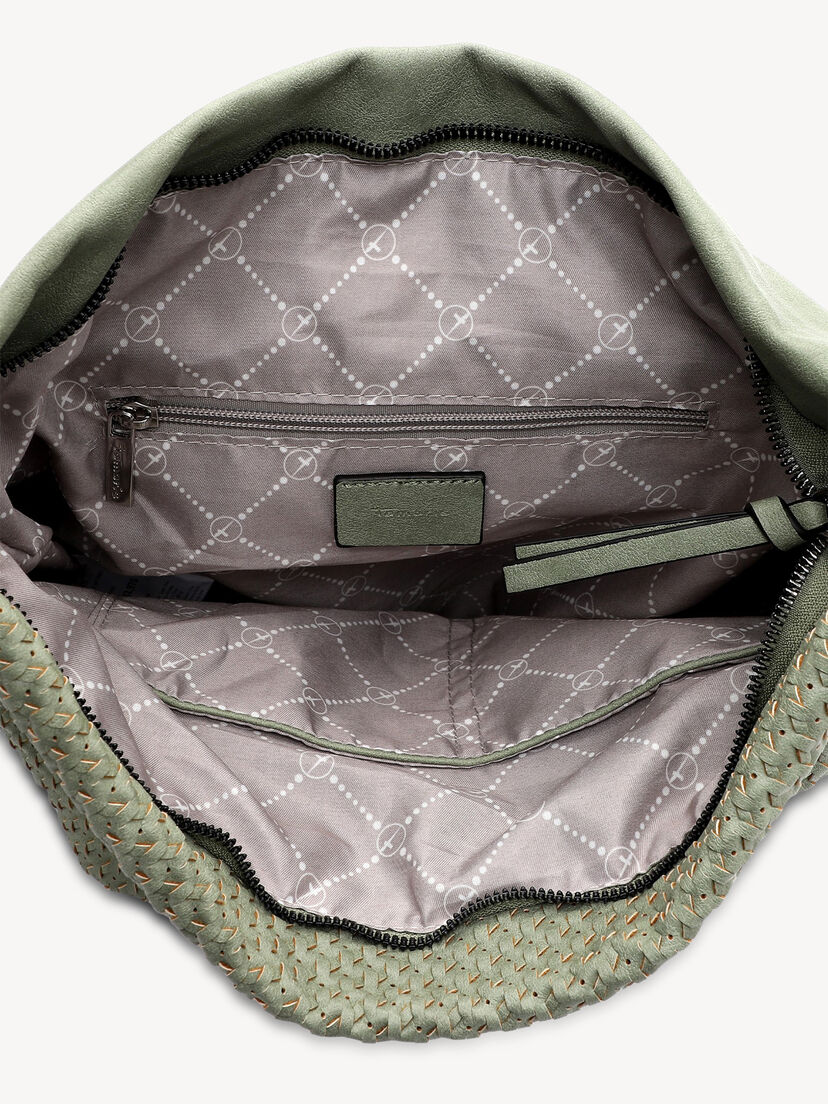 Binnenkant van tas met ritsvak en patroon voering