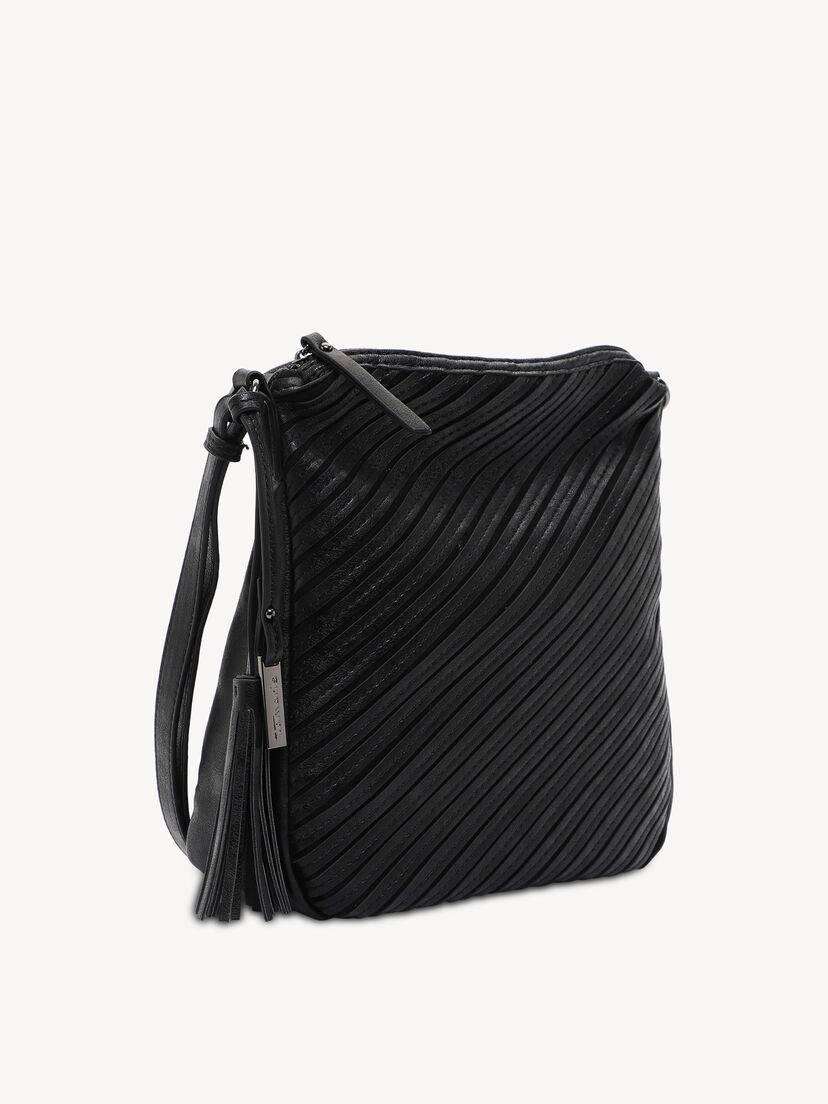 Zwarte leren tas met textuur en decoratieve tassel aan zijkant