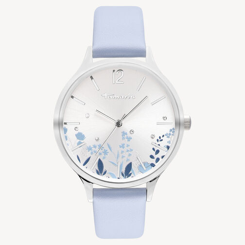 Uhr, silber-blau, hi-res