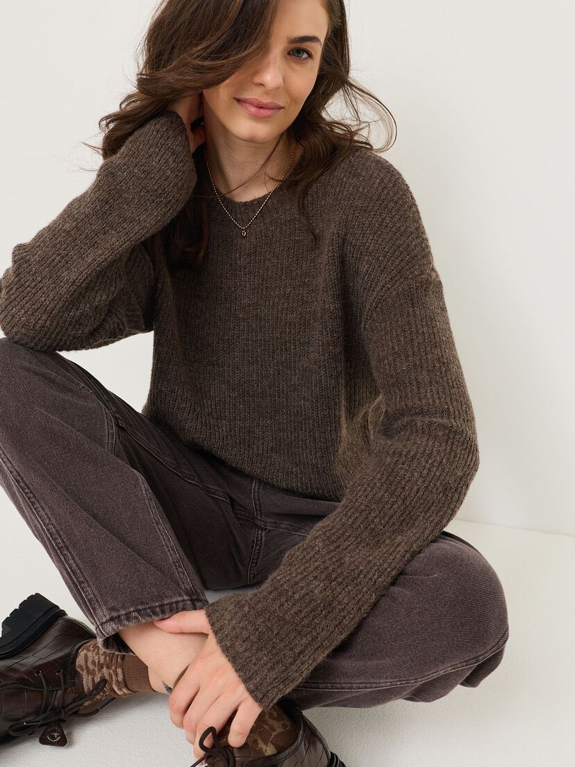 Gebreide trui - bruin, Mid Brown Melange, hi-res