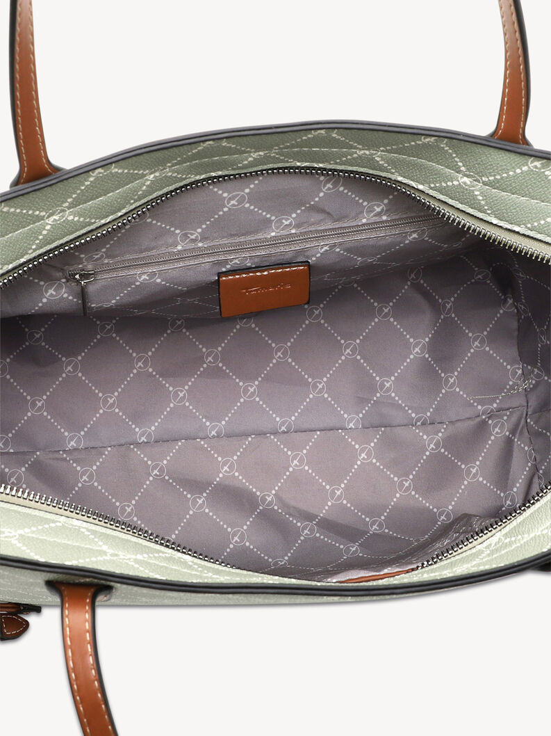 Detailansicht des gr&uuml;nen Tascheninneren mit Rei&szlig;verschlusstasche