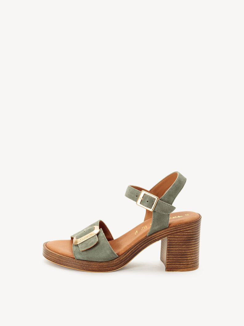 Leather Heeled sandal - green, OLIVE, hi-res